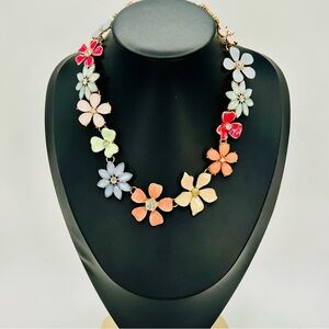 Colorful Enamel Flower Statement Necklace  Multicolor Floral Bib